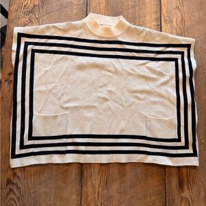 Main Strip Cream and Black Knit Poncho